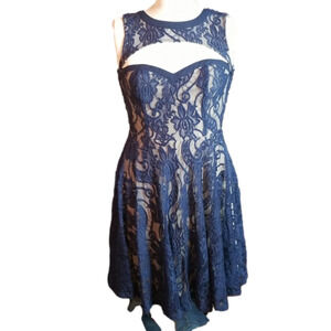 ARK & Co. | Blue Lace Dress Cutout Neckline and Back.